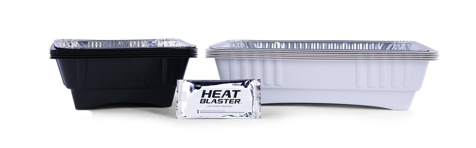 Instant Hot GN 1/1 and GN 1/2 sets with foil pans and a Heat Blaster pack
